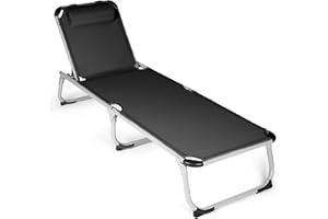 Park Alley Sonnenliege klappbar - Gartenliege wetterfest, Liegestuhl klappbar mit Kissen - hochwertiger Aluminium Rahmen - Outdoor Liegestuhl für Balkon & Garten - Belastbar bis 100kg