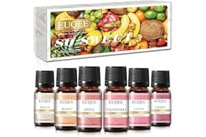 EUQEE Oli Essenziali per Diffusori, Set di Oli Essenziali, So Sweet - Fragola, Ciliegia, Litchi, Mela, Mango, Pesca - 6 x 10ml Olio Profumato per Aromaterapia Massaggio