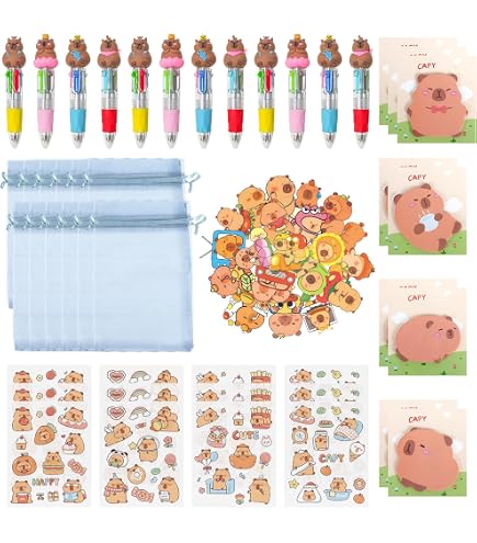 Kit De Regalo De Fiesta Capibara - 60 Piezas: Bolsas, Lápices, Pulseras, Insignias Y Pegatinas, Para Cumpleaños Infantiles