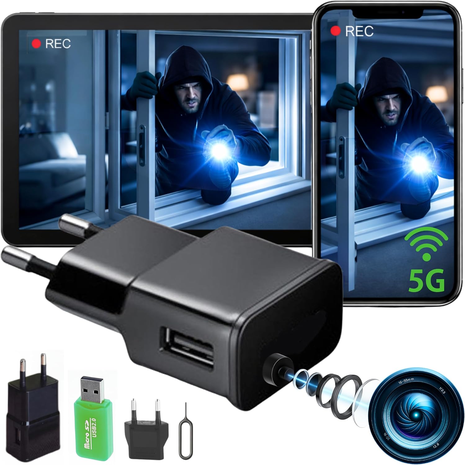 Mini Camara Espia Oculta Camuflada WiFi 5G, (Sin Agujero de Lente), Sin Luz al Grabar, Completamente indetectable, Camara Vigilancia WiFi Interior, Versión 2026, Full HD Real, Detección de Movimiento