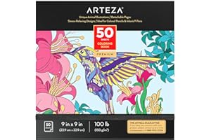 ARTEZA Libro de Colorear Adultos con Diseños de Animales [23x23 cm], 50 Imágenes Originales Diferentes a Una Sola Cara, Libro de Colorear Relajante y Antiestrés