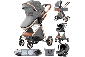 MoLi Carrito de Bebe 3 en 1, Carro Bebe 3 Piezas Plegado Conveniente con Un Solo Clic, Carrito Bebe con Modo de Doble Empuje Reversible, Cochecito Bebe 3 Piezas Paisaje Alto (225 Grey)