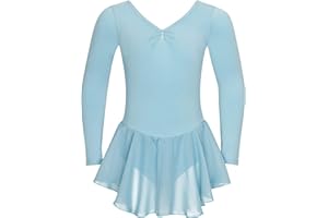 tanzmuster ® Ballettkleid Mädchen Langarm - Anna - (92-170) aus weichem Baumwollstoff mit Glitzersteinen und Chiffon Röckchen fürs Kinder Ballett Ballettbody