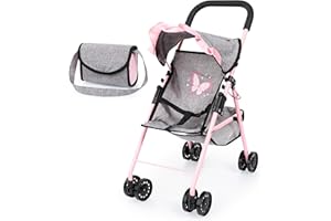 BAYER DESIGN Bayer Pink Dolls Stroller - Baby Doll Pram Set with My First Foldable Dolls Pushchair for Up to 46cm Doll and Matching Changing Bag, Basket - Toy Buggy for Girls, Toddler, Kids
