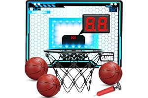 FOLIMIX Basketball Hoop Indoor for Kids, Basketball Hoops Over The Door with LED Lighting, Mini Basketball Hoop with Scoreboard & 3 Balls, Basketball Toys Gifts for 5 6 7 8 9 10 11 12 Year Old Boys Girls
