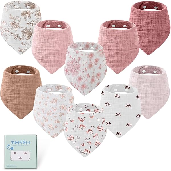 Bearmoss Bib Baby Triangular Scarf Baby Muslin Neckerchief Baby For Boys And Girls, 100% Cotton Neckerchief Baby Adjustable Pack Of 8, Pink Purple, L - View #3