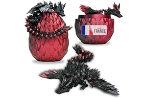 KOALA STUDIO Dragon Articulé Ailé et Son Oeuf Imprimé en 3D Décoration Univers Fantastique Fidget Toy Jouet Idée Cadeau Unique Décoration d'Intérieur Maison Chambre Salon Enfant Ailes Figurine (Noir + Noir Rouge)