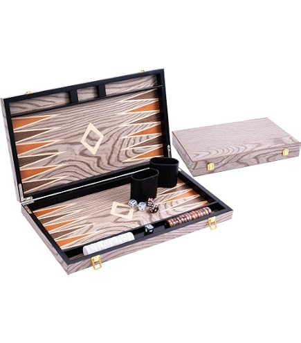 Engelhart – Backgammon 18 Pouces (46,7 Cm) – Mallette Luxe En Similicuir Orange – Plateau Marqueté – 30 Pions, Dés Et Gobelets – Jeu Familial Stratégique