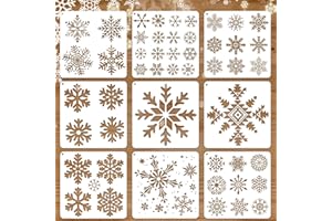 JSRQT 9Pcs Snowflake Stencils for Crafts Reusable, Mixed Size Plastic Snowflake Stencil Template for Painting, Drawing Painting Christmas Stencils Kit for Window Wall Crad Making Spray DIY