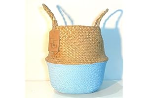 Mh Mediterraneanhabitat Cesto Seagrass Cesta in Vimini Naturale Cestini per la blanbianqueria con manico Cesto pieghevole Cesto per decorazioni, per la casa, plante. (XL 38x34, Turchese)