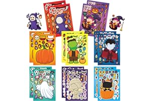 YXBWM 16pcs Halloween Make A Face Sticker Sheets, Vampire Pumpkin Ghost Witch Mummy Zombies Craft Make A Face Stickers, Favors for Kids Parties Decoration (Halloween A)