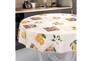 ANRO Nappe en toile cirée lavable, pour table de jardin, extérieur et intérieur, ronde, 120 cm, avec ourlet, oranges