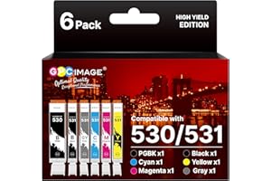 GPC Image PGI-530 CLI-531 Ink Cartridges Replacement for for Canon Pixma TS8750 TS8751, Compatible for Canon 530 531 530XL 531XL 530XXL 531XXL Ink (6-Pack, PGBK/Black/Cyan/Magenta/Yellow/Grey)