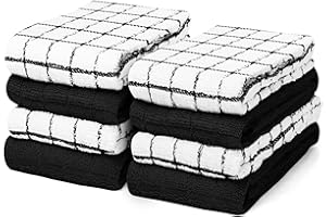 Westlane Linens 40x64 cm Cotton Tea Towels for Kitchen – Soft Dish Cloths, Lint-Free Cloths, and Kitchen Towels Set (Solid Black and Yarn Dyed Black, Pack of 8)