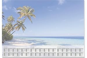 SIGEL HO470 Sous-main en papier, calendriers sur 3 ans, design plage paradisiaque, A2 (59, 5 x 41 cm), bleu et vert, 30 feuilles