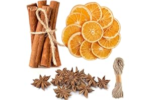 YUNSTK 60 Stück Natur Dekoration Weihnachten Deko Adventskranz, 30 Getrocknete Orangenscheiben, 20 Zimtstangen, 10 Sternanis und 3M Juteschnur, Orangenscheiben Zimtstangen zum Basteln für Weihnachtskranz