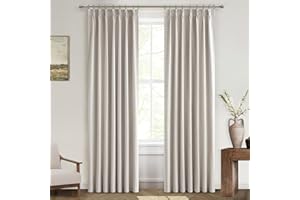 QJMYDECO 90 Inch Blackout Curtains for Living Room Thermal Noise Reduction Sliding Door Total Two Burg Country Style Linen Window Curtains & Drapes for Track System Back Tab/Pinch Pleat, Ivory Cream Set of 2
