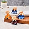 Collectible India Buddha Monk Set of 4 Statue Figurines Showpiece - Cute Mini Buddha Idol Statue for Car Dashboard Table Top Home Decoration