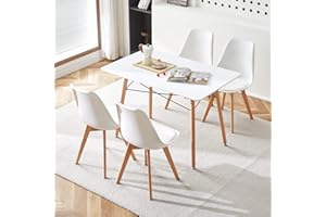 ‎FURNITABLE FURNITABLE Essgruppe 5-teilig | Küchentisch-Set | Esszimmertisch mit Stühlen | Esszimmergruppe für Esszimmer Küche Wohnzimmer | Weißer Esstisch & 4 Weißer Stühlen