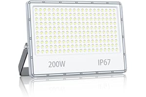 YIQIBRO Focos LED Exterior 200W 20000LM 1 Piezas, IP67 Impermeable Iluminación de Seguridad, 7000K Blanco Frío Foco Proyector LED para Patio, Jardin, Garaje