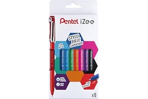 Pentel iZee BX460 - Lote de 8 bolígrafos con tapa de metal, punta ancha, 1 mm, color negro, rojo, azul, verde, naranja, rosa, azul y morado