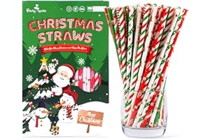 PARTY SPRITE 200 Pailles en Papier de Noël - Rouge, Vert et Or avec Flocons de Neige - Idéales pour Décorer vos Fêtes de Noël, Nouvel An et Vacances