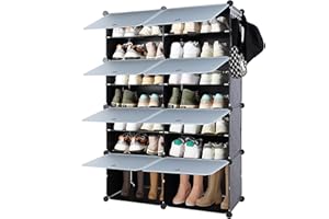 SILVER VALLEY Portable Shoe Rack Storage, Detachable 7 Tier Shoe Cabinet, 28 Pair Stackable Shoes Organizer, DIY & Free Standing Shelves(Black, 2x7 Tier 122x82x32cm)