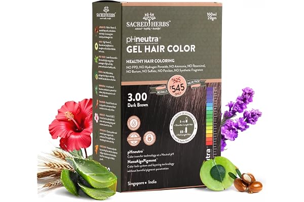 SACRED HERBS Ammonia & PPD Free Natural Organic Gel Hair Color for Men & Women pH Neutral Long Lasting Color with 100% Grey Coverage 160ml+20gm (DARK BROWN, 180 ML)