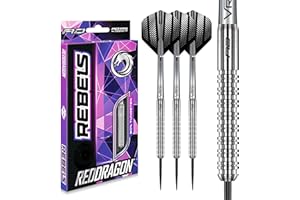 RED DRAGON Rebel 21g, 23g, 25g o 26g Freccette Tungsteno con Punta Acciacio, Voli e Freccette Aste