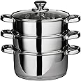 Premier Housewares Multi Steamer- Vaporiera, Acciaio inossidabile, Coperchio in vetro, Argento, Ø22 x H25 cm