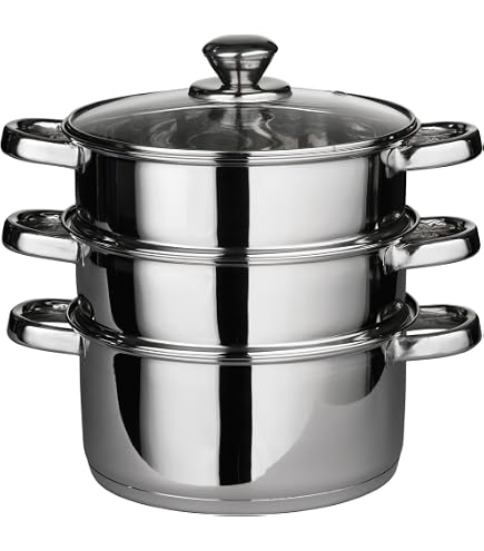 Cuisinière Vapeur 3 étages En Inox - 28 Cm, Compatible Induction Et Gaz, Avec Couvercle Verre - 9