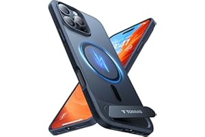 TORRAS for iPhone 16 Pro Max Case [Durable Titanium Stand] [20W Wireless Charging] [TOP 19N Magnetic] [12FT Drop Protection] for iPhone 16 Pro Max Cover - Midnight Black