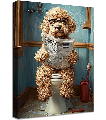 Dazzlewall Funny Animal Bathroom Wall Art Dog Reading The