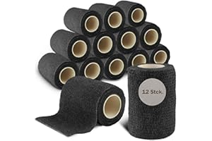 ‎NILO nilo Selbstklebender Verband - 12 Rollen 7,5cm x 4,5m / Selbsthaftende Bandage für Tiere und Menschen/atmungsaktive & elastische Binde/Haftbandage selbstklebend in Schwarz