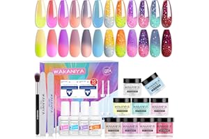 ETYJO Dipping Powder Nails Set, 12 couleurs Sun Changing Colors Dip Powder Nail Starter Kit Avec 4 Dip Powder Liquids Set & Maniküre Tools, Nude paillettes Dip poudre ongles Starter Set