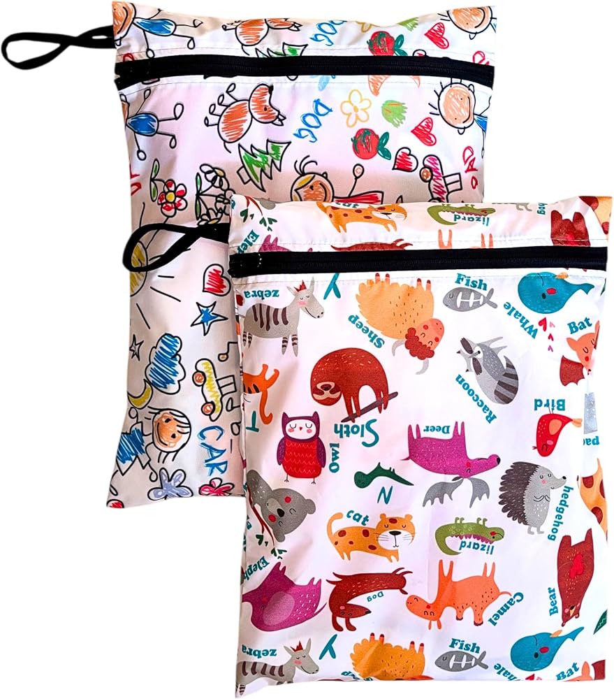 Yorni 2 Adet, 37 x 30 Cm, Family ve Zoo Desen, Sıvı Geçirmeyen Çok Amaçlı Çanta, Ekonomik Set, Yıkanabilir