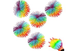 AOMIGT Stringy Balls , 5 Stücke Sensory Fidget Stringy Balls,Bunte Silikon Koosh Ball, Weiche Pom Bouncy Stress Balls, Babyball zum Greifen, Stressball Erwachsene, Sensory Balls Baby