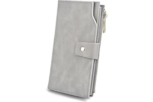 UTO - Cartera para Mujer con 18 Ranuras de Gran Capacidad con Cremallera y Correa sintética