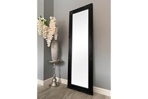 DOWNTON INTERIORS Black Antique Style Tall Ornate Dressing Wall Mirror with Bevelled Glass - Overall Size: 142cm x 47cm