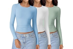 Ekouaer Womens 3 Pack Long Sleeve Tops Thermal Tops Round Neck Slim Fitted Warm Baselayer Shirts Ladies Thermal Vests