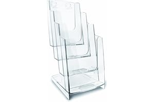 ARDA Portariviste da parete con 4 scomparti, Formato 1/3 A4 (per fogli da 99 X 210 mm), Capacità 800 fogli da 80gr, Espositore Trasparente