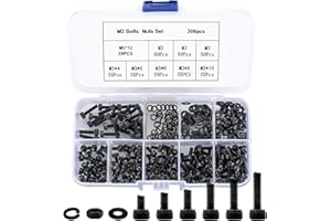 HAOCHEN 300 Pcs M3 Hex Socket Head Cap Screws Bolts and Nuts and Washers Assortment Kit, Black Mechanical Hexagon Socket Head Screws Nuts and Bolts with Washers for Home Office Electronic