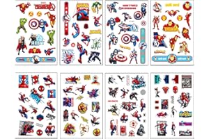 YAAVAAW 8 Sheet Spider Tattoos for Kids, Super Hero Avengers Temporary Stickers for Boys, Fake Spider Stickers for Children's Stick-on SuperHero Theme Birthday Party Bag Filler