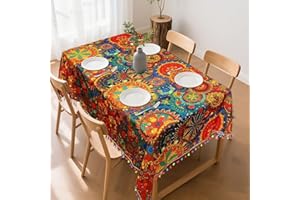 YuChiSX Boho Outdoor Table Cloth Rectangular,Mandala Wipeable Polyester Waterproof Tablecloth Washable Table Cover for Kitchen Dining/Outdoor Picnic/Garden Party,140×200cm(55"x78")