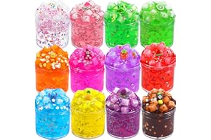 KILPKONN Slime Kits for Girls, 12 Packs Clear Jelly Crunchy Slime Kit, Non Sticky Slime for Kids, DIY Premade Crystal Glue Boba Slime Set, Super Soft Sludge Toy
