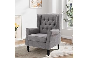 COLAMY Mid-Century Modern Living Room Accent Chair, Button Tufted Wingback with Thick Padded Seat, Upholstered Armchair, Fabric Sofa Arm Chair with Solid Wood Legs for Bedroom/Office/Café,Dark Grey