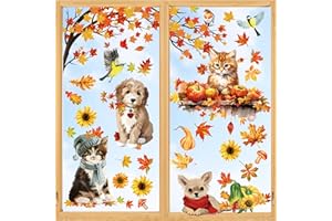 EOAMGO 93 Stück Fensterbilder Herbst Selbstklebend Wiederverwendbar, Fensteraufkleber Herbst, Erntedankfest Fensterbild Herbst Deko, Kinder Herbst Fenster Sticker Deko, Fensterfolie Herbst Dekoration