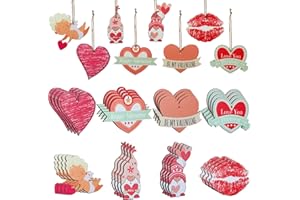 JETEC 64 Cuori in Legno per Matrimonio Artigianato Ornamenti a Cuore d'Amore in Rosa Rosso per San Valentine Pezzi di Legno a Forma di Cuore Labbra Gnomo Cupido con Corde Decorazioni da Appendere