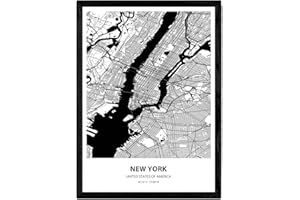 Nacnic Poster Mappa di New York - Stati Uniti d'America. Fogli Città degli Stati Uniti con i Mari e fiumi, in Colore Nero. Formato A3