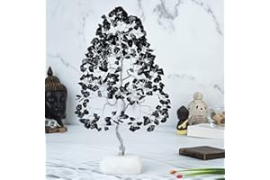 Crocon Black Tourmaline Gemstone Money Tree Feng Shui Bonsai Quartz Rough Base Good Luck Reiki Crystal Healing Ornament Figurine Spiritual Good Luck Gift Decor Size: 10-12"